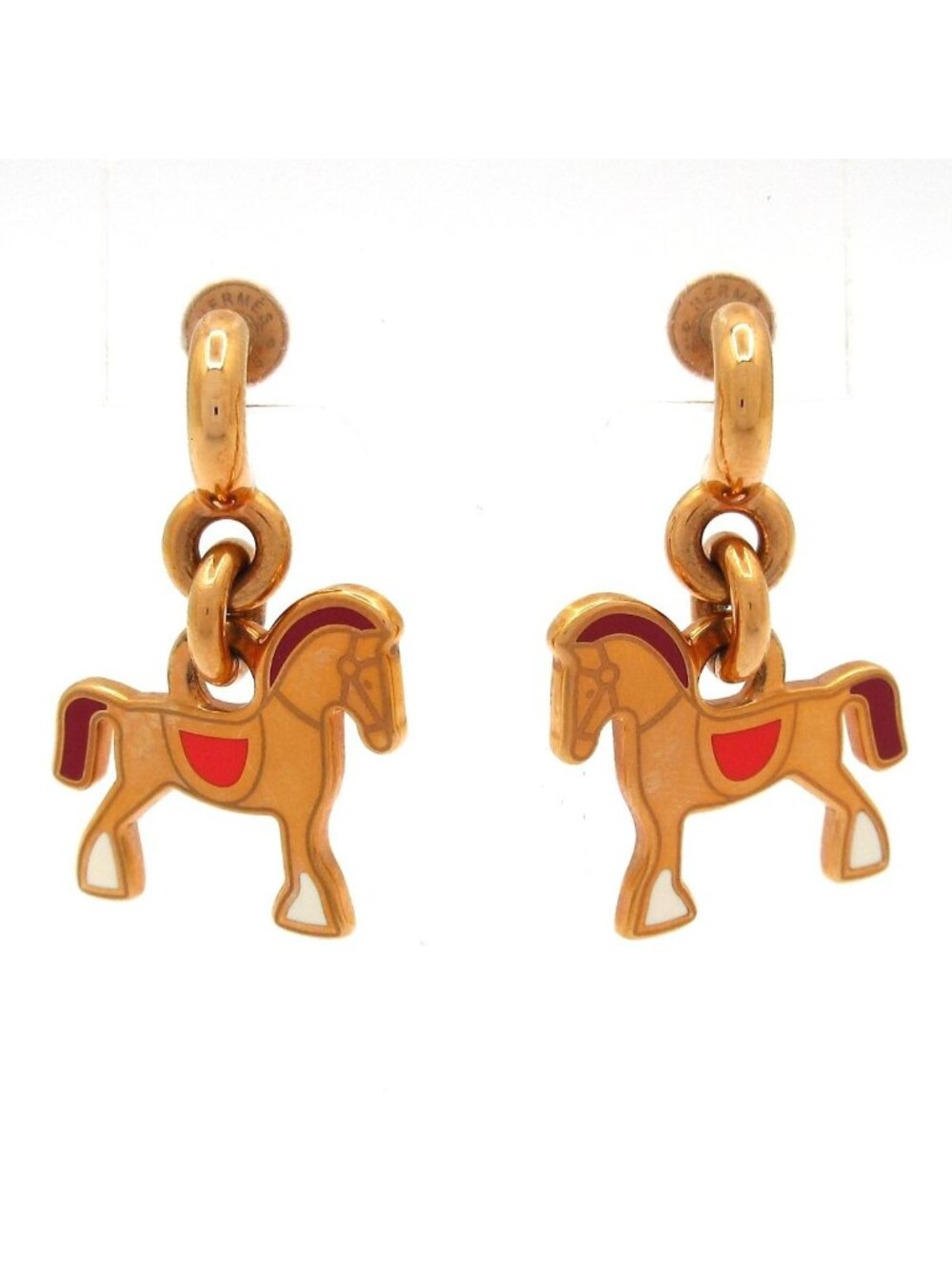 Hermes Earrings Cheval Grand Parade Pink Gold Red Multi Horse
